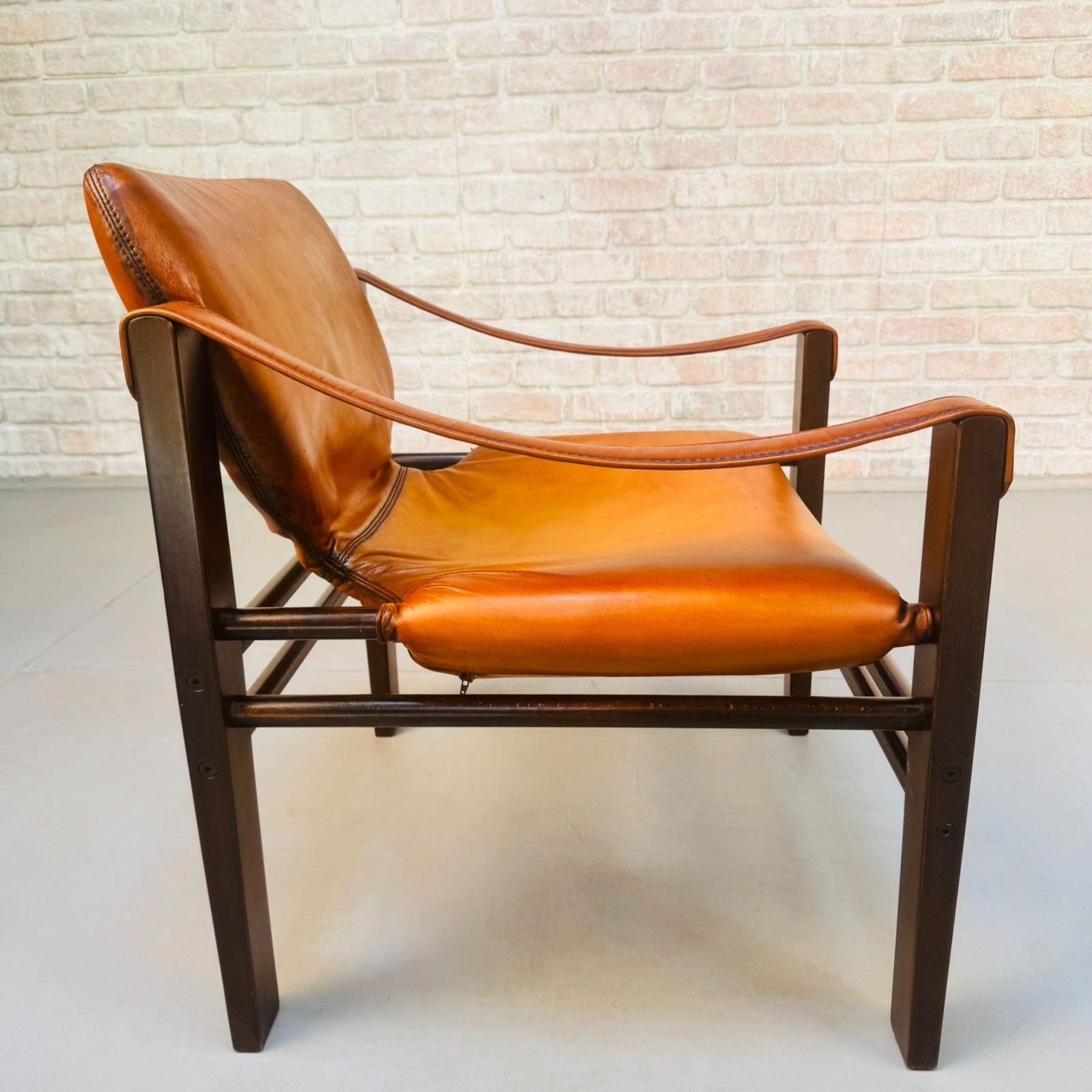 photo for sale Vintage Danish Safari Chair | Hand Dyed Tan Leather | Solid Beech Frame