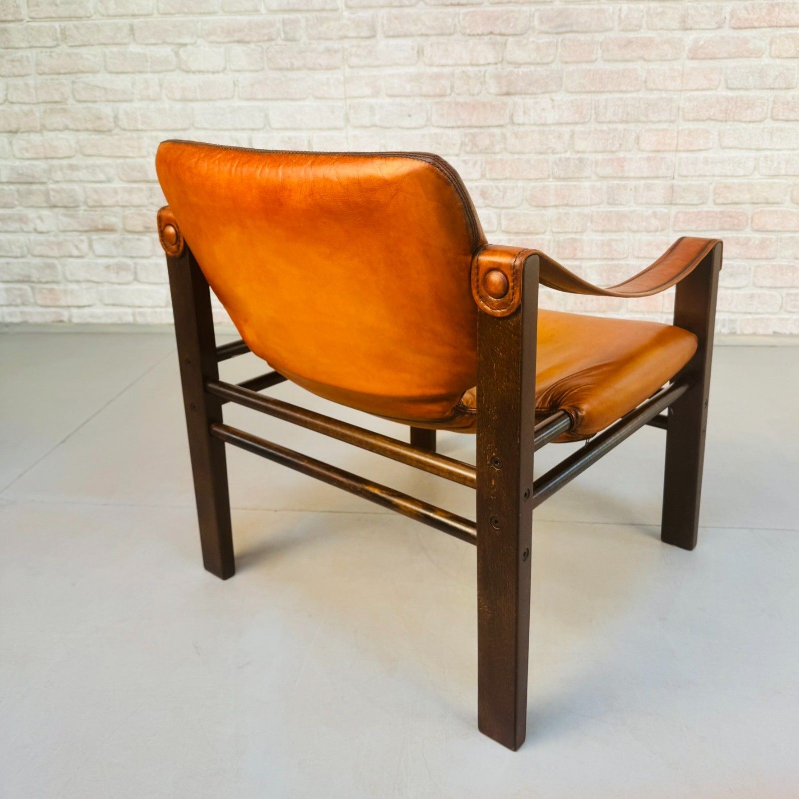 Furniture Vintage Danish Safari Chair | Hand Dyed Tan Leather | Solid Beech Frame photo