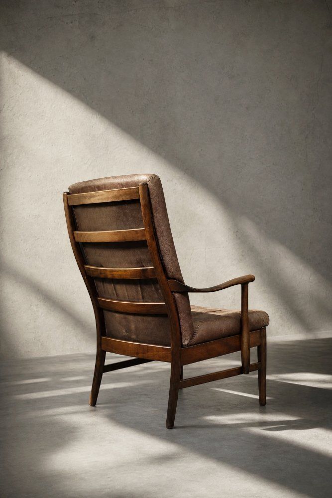 Vintage Danish High Chair In Beech And Brown Leather From Farstrup Møbler, 1970s photo vinterior