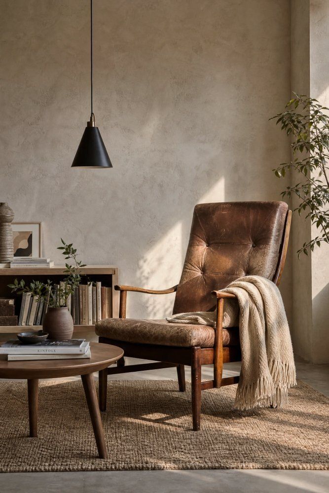 photo buy Vintage Danish High Chair In Beech And Brown Leather From Farstrup Møbler, 1970s