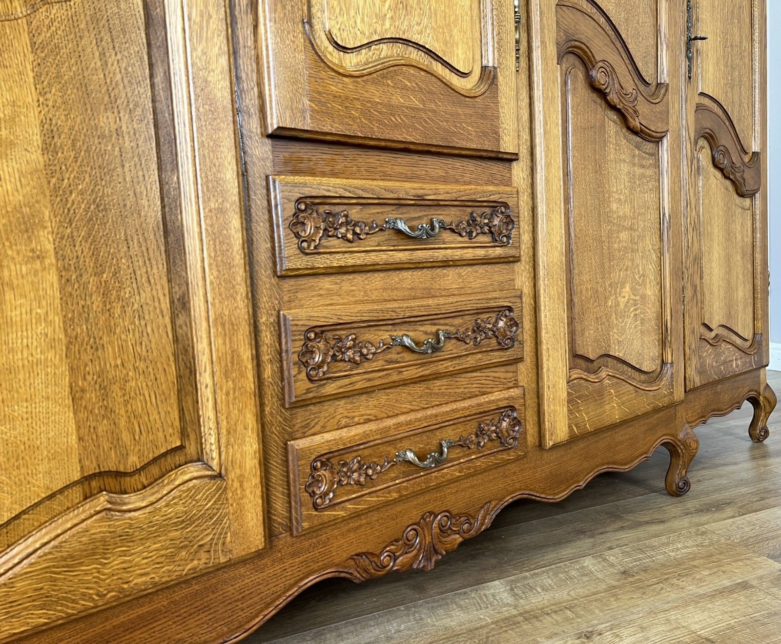 Furniture Wardrobe Vintage French Louis XVI Style Five Door Oak Carved Armoire Lot 6125 photo