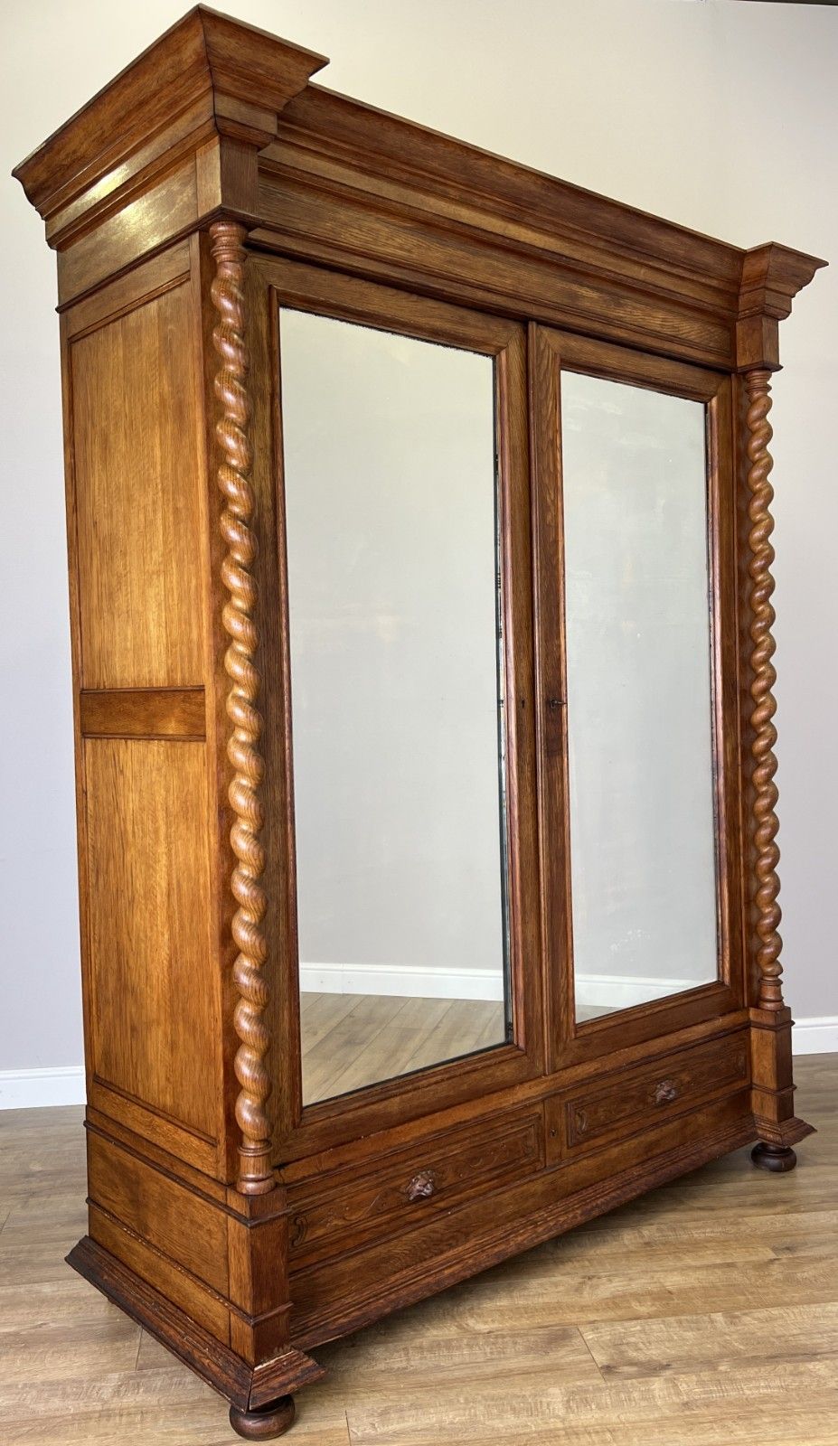 Wardrobe Antique French Oak Two Door Mirrored Carved Armoire Cabinet Lot 6124 photo for sale