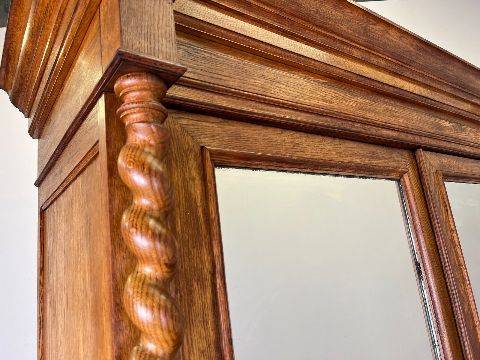 Furniture Wardrobe Antique French Oak Two Door Mirrored Carved Armoire Cabinet Lot 6124 photo