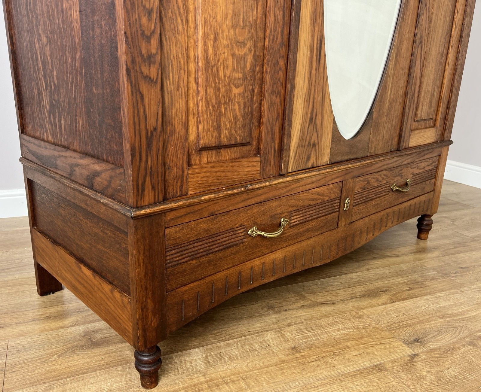 Wardrobe Antique French Oak Two Door Mirrored Carved Armoire Cabinet Lot 6123 photo vintage