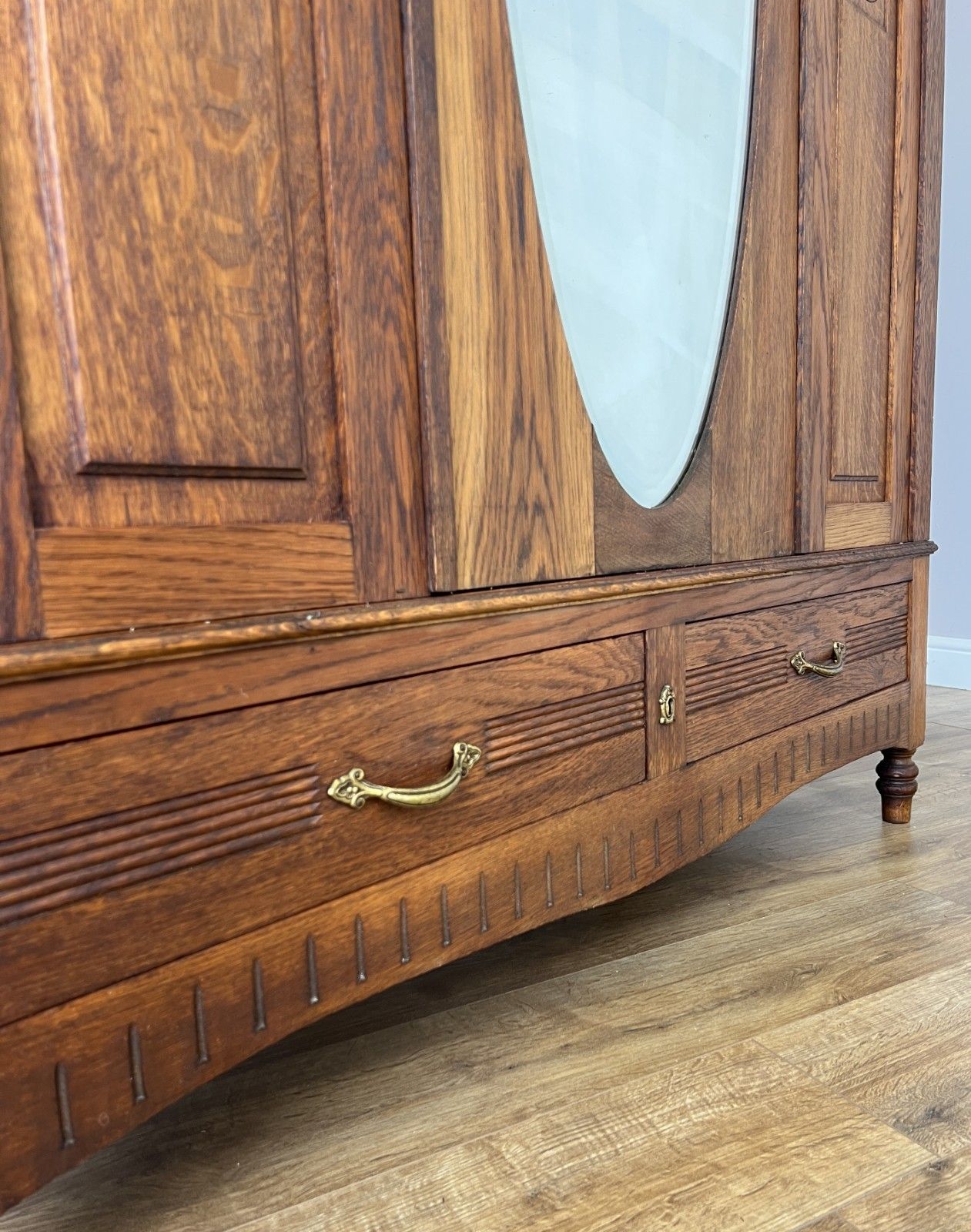 photo furniture Wardrobe Antique French Oak Two Door Mirrored Carved Armoire Cabinet Lot 6123