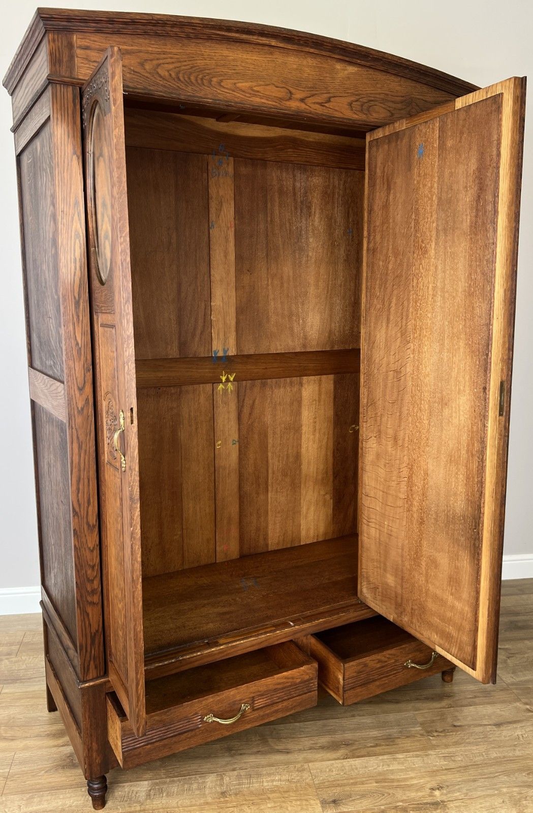 Furniture Wardrobe Antique French Oak Two Door Mirrored Carved Armoire Cabinet Lot 6123 photo