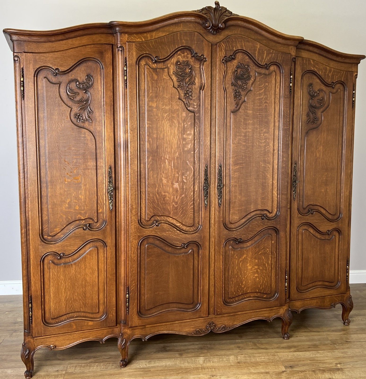 Wardrobe Vintage French Louis XVI Style Four Door Oak Carved Armoire Lot 6126 photo furniture