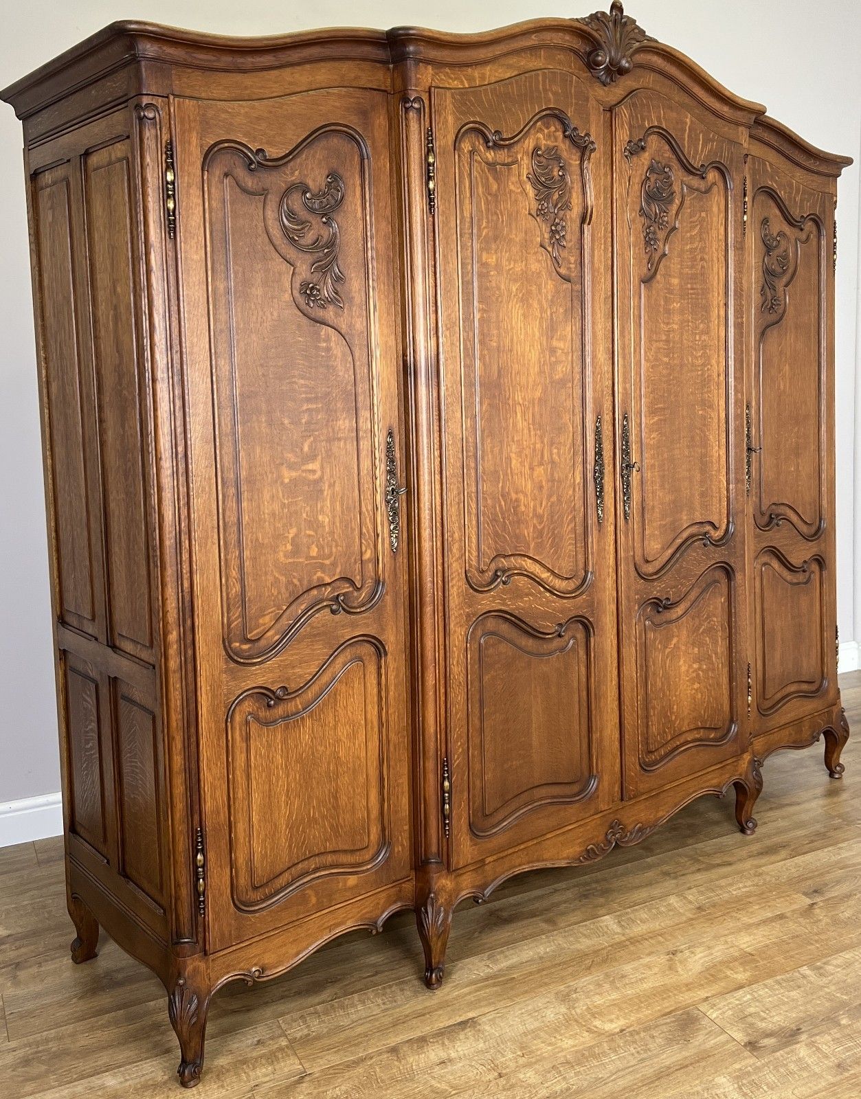 Wardrobe Vintage French Louis XVI Style Four Door Oak Carved Armoire Lot 6126 photo Furniture