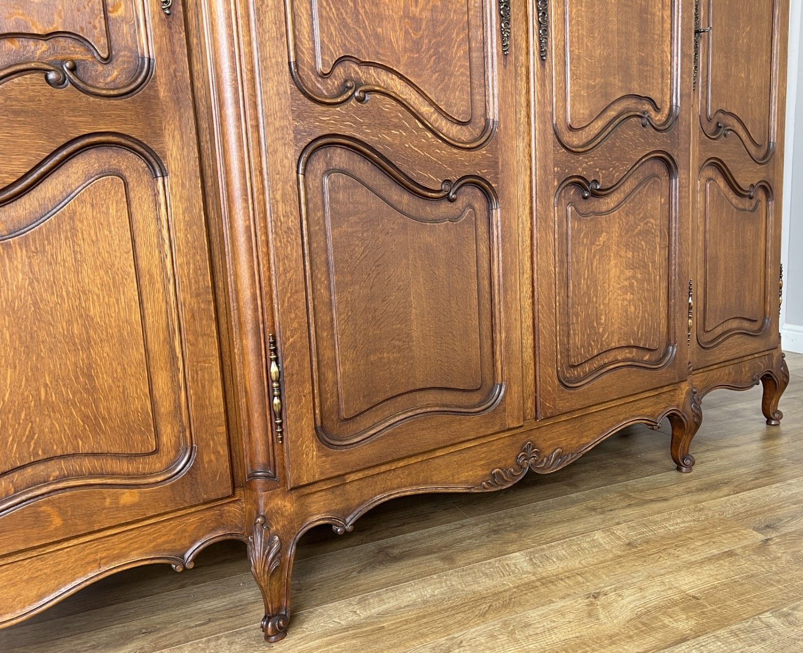 Furniture Wardrobe Vintage French Louis XVI Style Four Door Oak Carved Armoire Lot 6126 photo