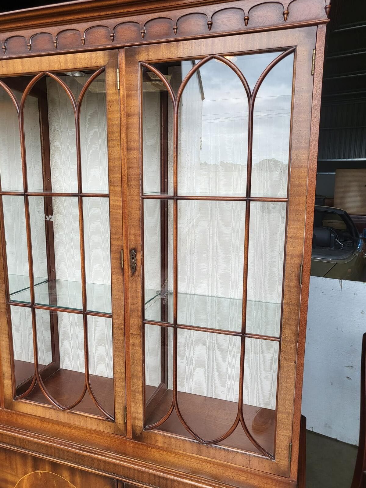 photo vinterior Antique Repro Large 3 Door Glazed Bookcase Cabinet Shelves