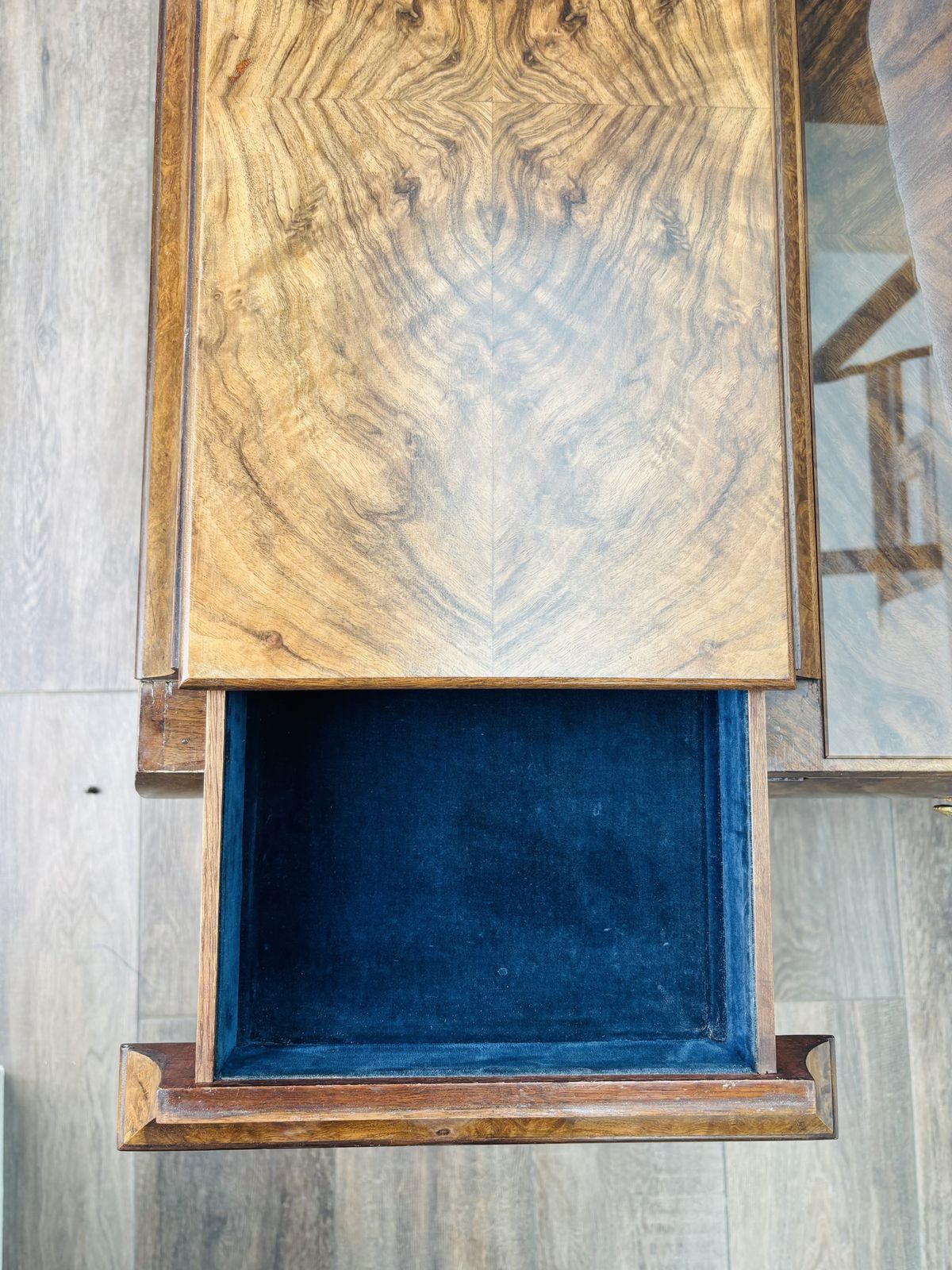 Art Deco Walnut Burr And Navy Dressing Table photo furniture