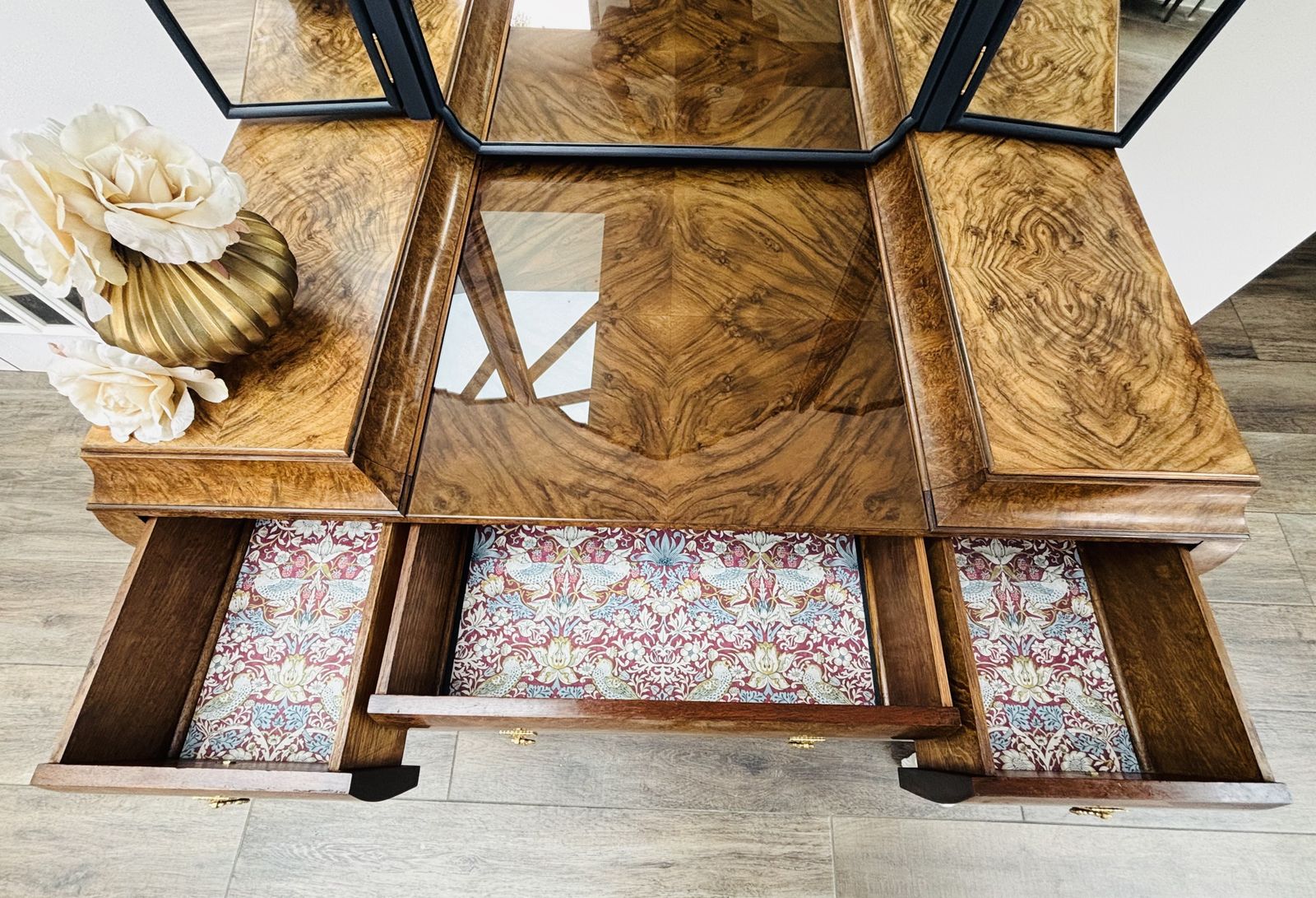 Art Deco Walnut Burr And Navy Dressing Table photo vinterior