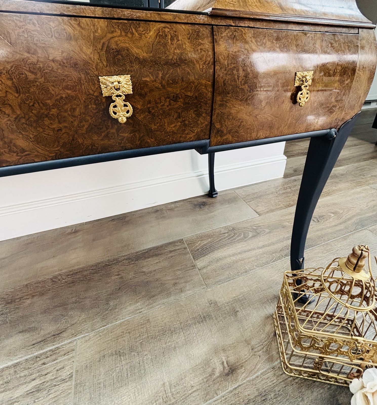 Art Deco Walnut Burr And Navy Dressing Table photo buy