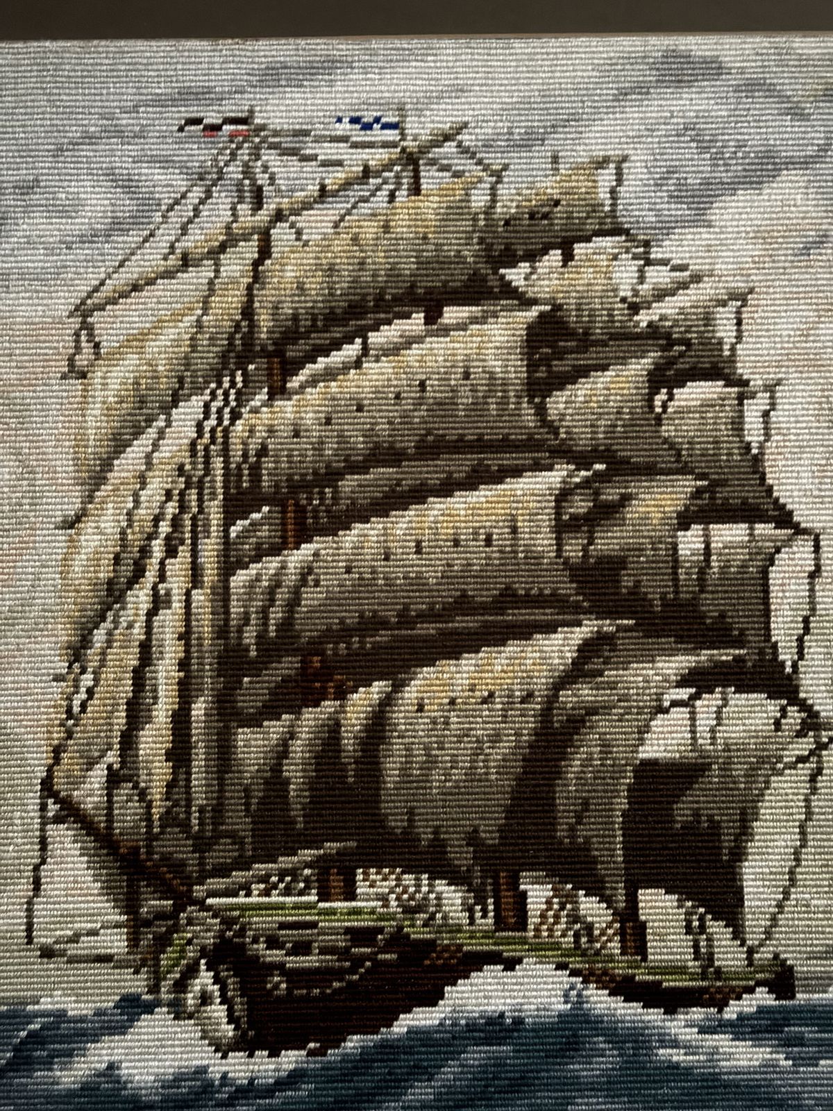 Large Vintage Wiehler Gobelin Tapestry "On High Seas" – Professionally Framed Mid Century Maritime Artwork photo vintage
