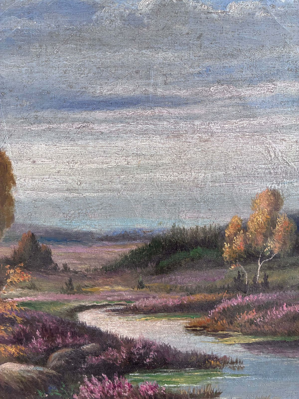 Vintage olieverfschilderij met rivierlandschap photo 475.0