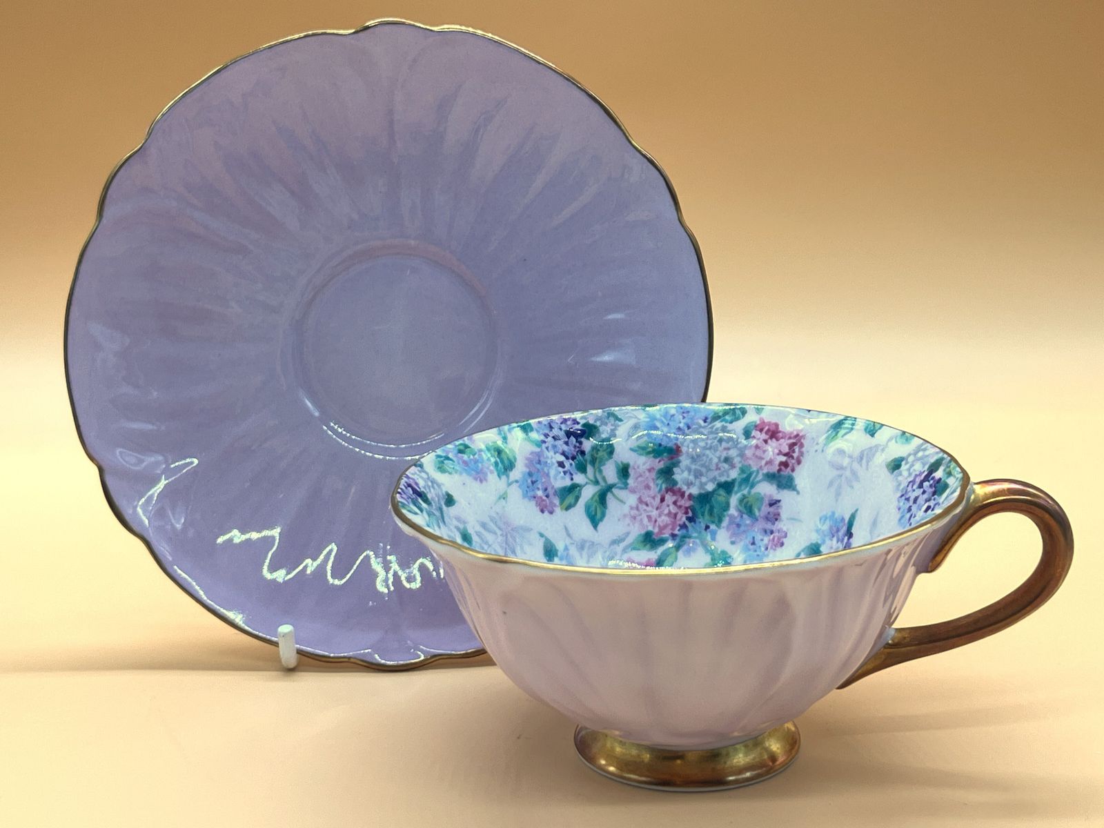 Vintage Shelley Summer Glory Lilac Chintz Oleander Shape Tea Duo. Ca. 1945-66. 13418. photo furniture