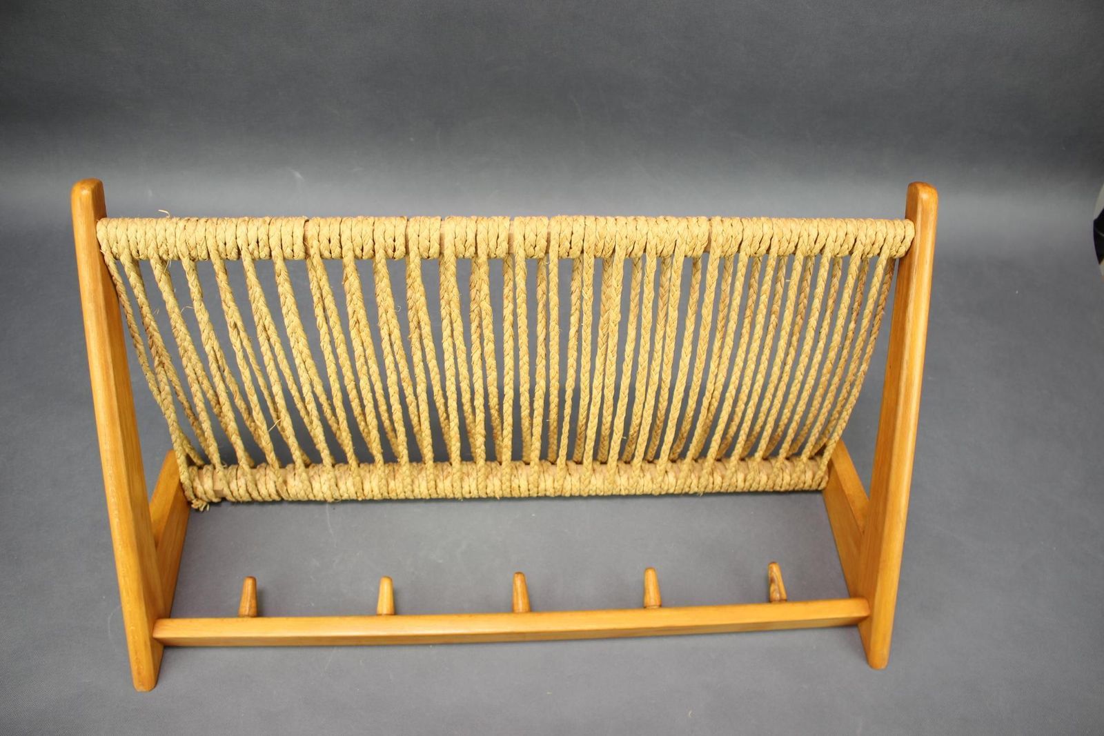 Mid Century Wall Coat Rack Shelf Woven Rope Czechoslovakia 1950s photo vintage