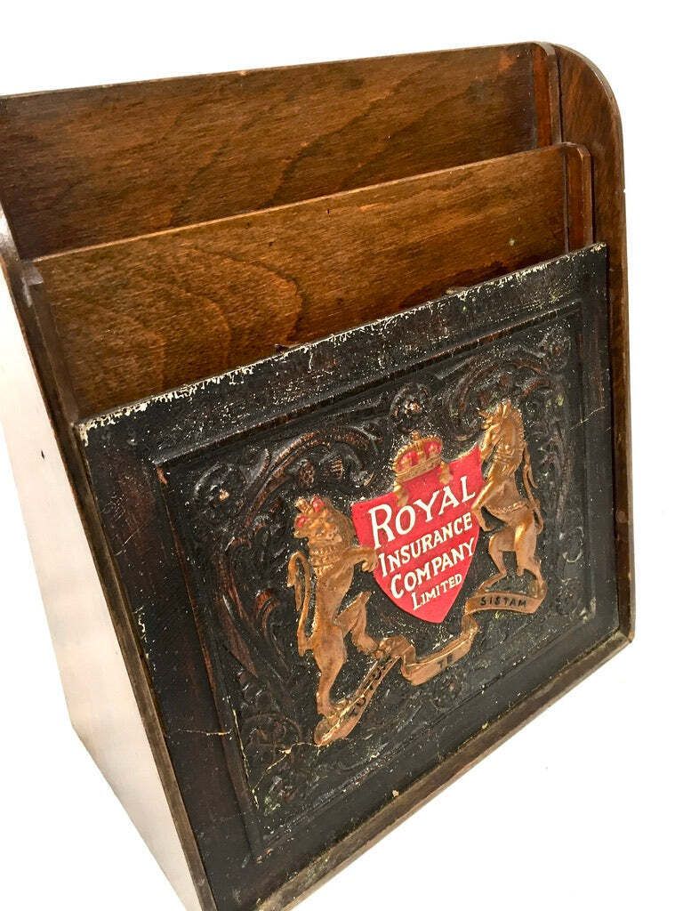 Antique Advertising  Royal Insurance Company Ltd Countertop Leaflet Holder Rack. photo furniture