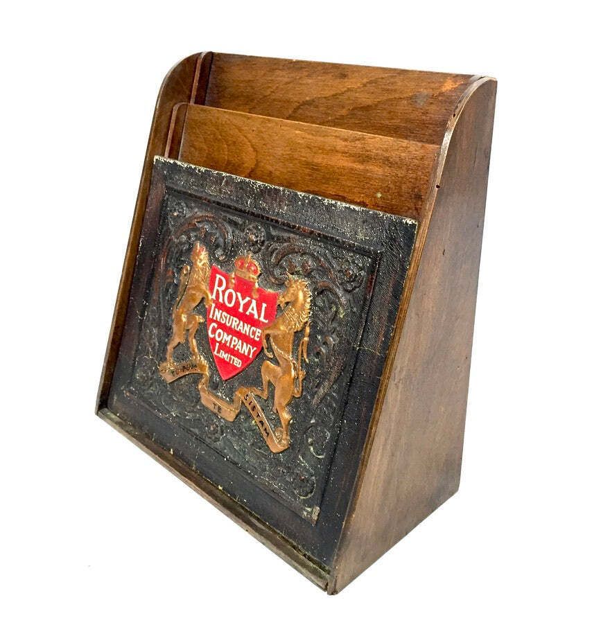 Antique Advertising  Royal Insurance Company Ltd Countertop Leaflet Holder Rack. photo Home Decor