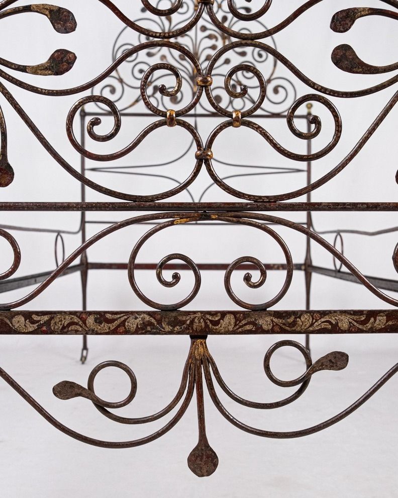 Genoese Peacock Tail Bed In Painted Wrought Iron, Italy, Early 19th Century photo vintage