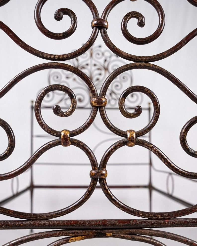 photo for sale Genoese Peacock Tail Bed In Painted Wrought Iron, Italy, Early 19th Century