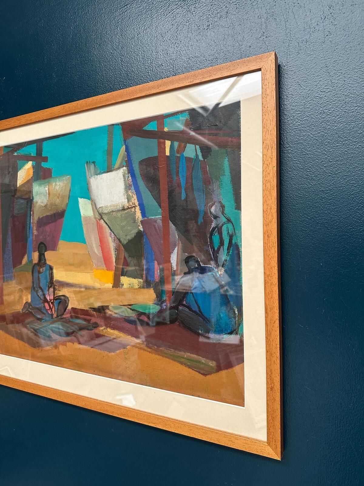 Original Swedish Oil On Cardboard – “Figures” – Signed – Vintage & Framed – 71 × 61 Cm (28" × 24") photo 375.0