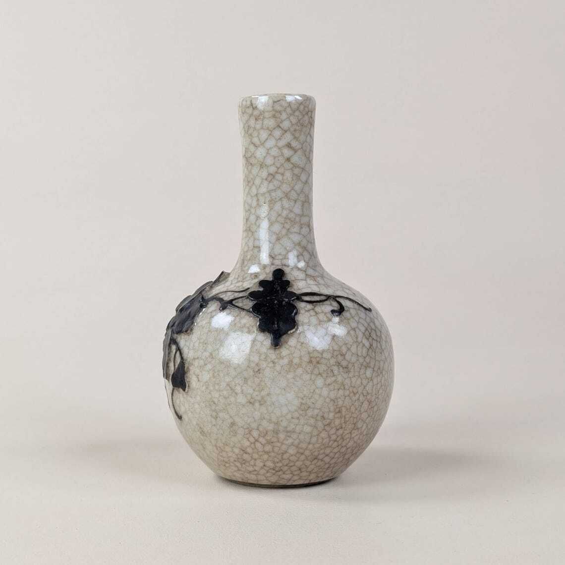 Chinese Crackle Glaze Vase Antique Applied Prunus Plum Blossom Decor Small 19th Century Asian Pottery Bottle Late Qing Republic Ceramic photo furniture