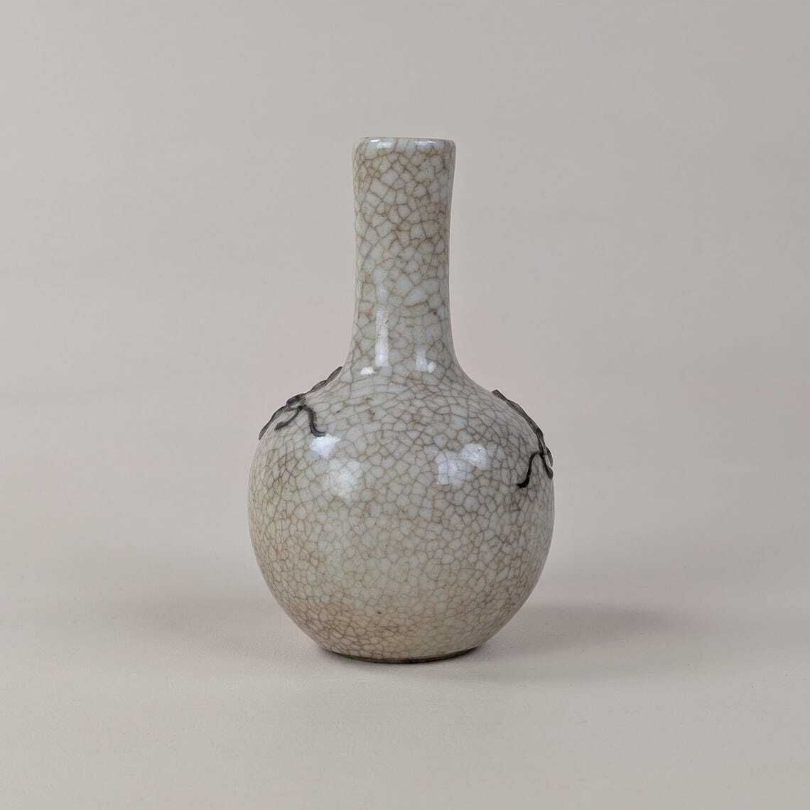 Chinese Crackle Glaze Vase Antique Applied Prunus Plum Blossom Decor Small 19th Century Asian Pottery Bottle Late Qing Republic Ceramic photo for sale