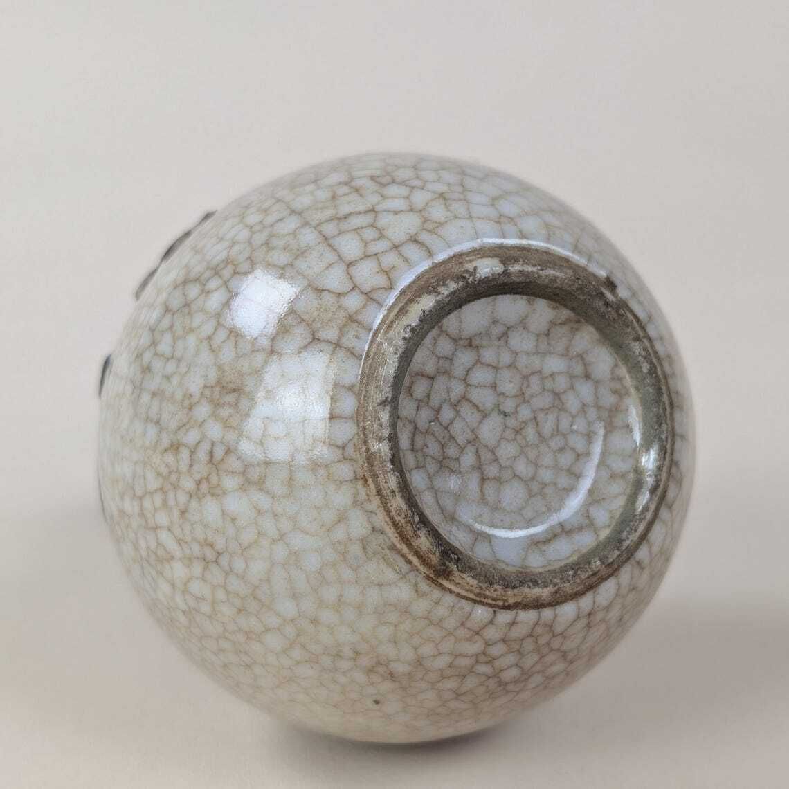Chinese Crackle Glaze Vase Antique Applied Prunus Plum Blossom Decor Small 19th Century Asian Pottery Bottle Late Qing Republic Ceramic photo vinterior
