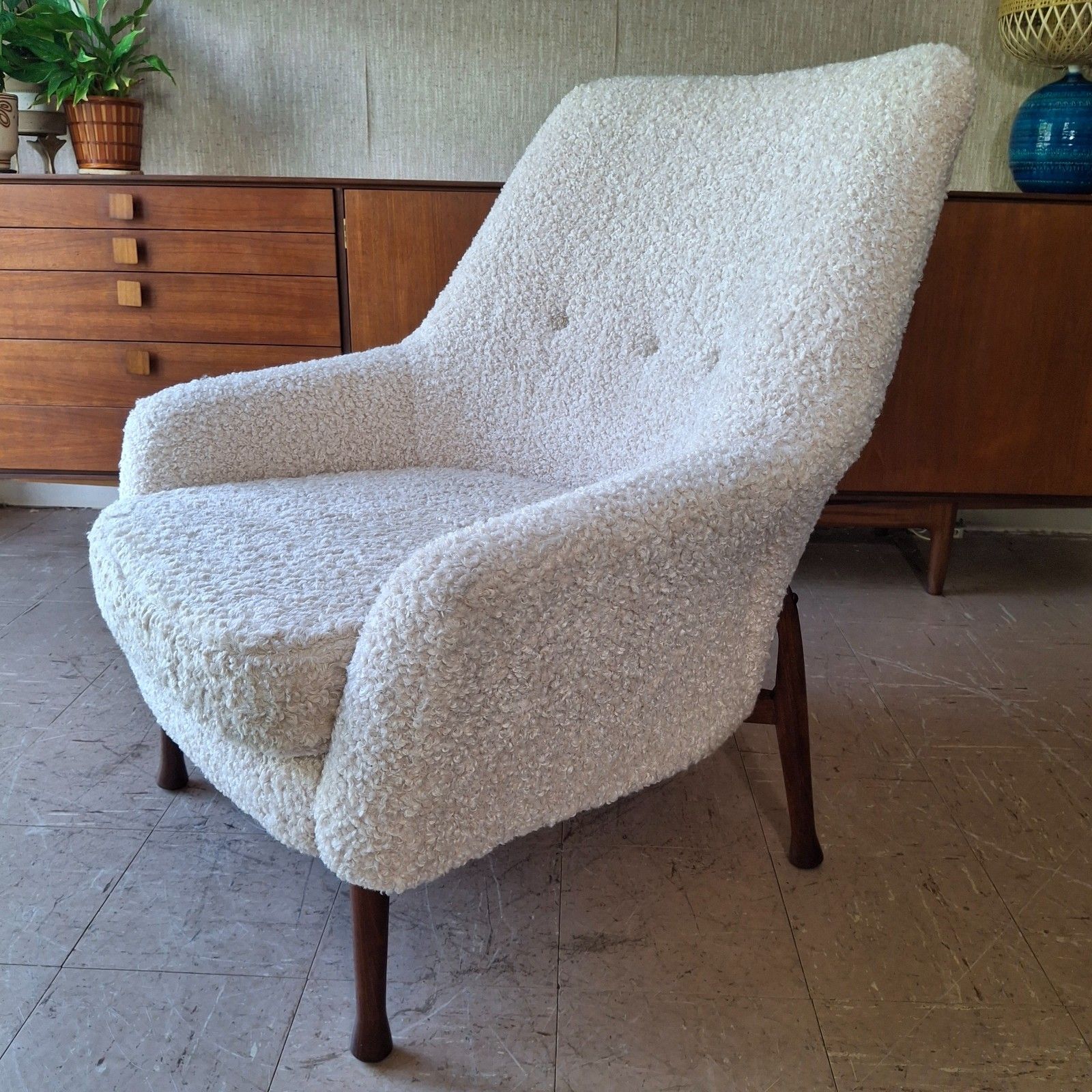 Fab Vintage Mcm 1960s Guy Rogers Frisco Bay Armchair Blush & Cafe Au Lait Boucle photo buy