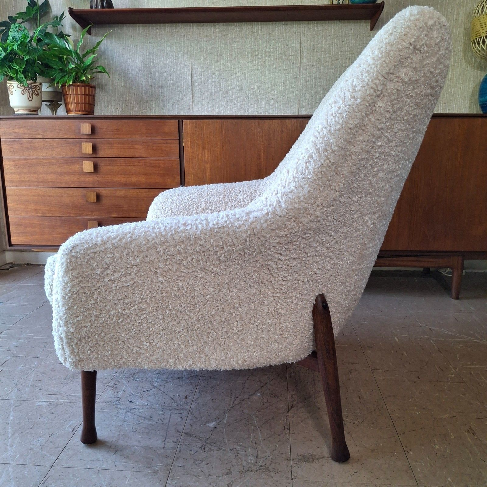 Fab Vintage Mcm 1960s Guy Rogers Frisco Bay Armchair Blush & Cafe Au Lait Boucle photo vintage