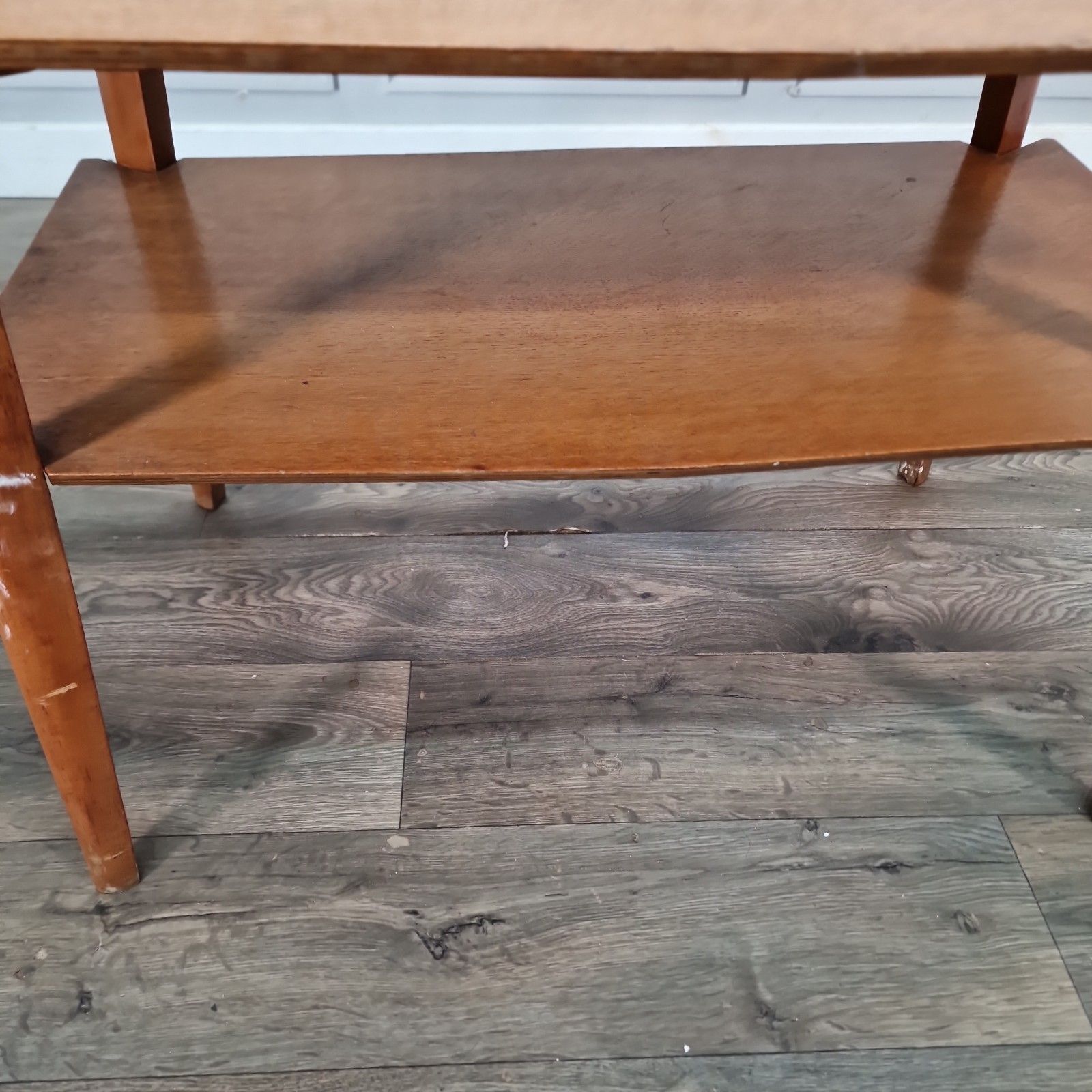 photo vinterior Vintage Teak Coffee Table Magazine Shelf Mid Century Retro Wooden Side Project