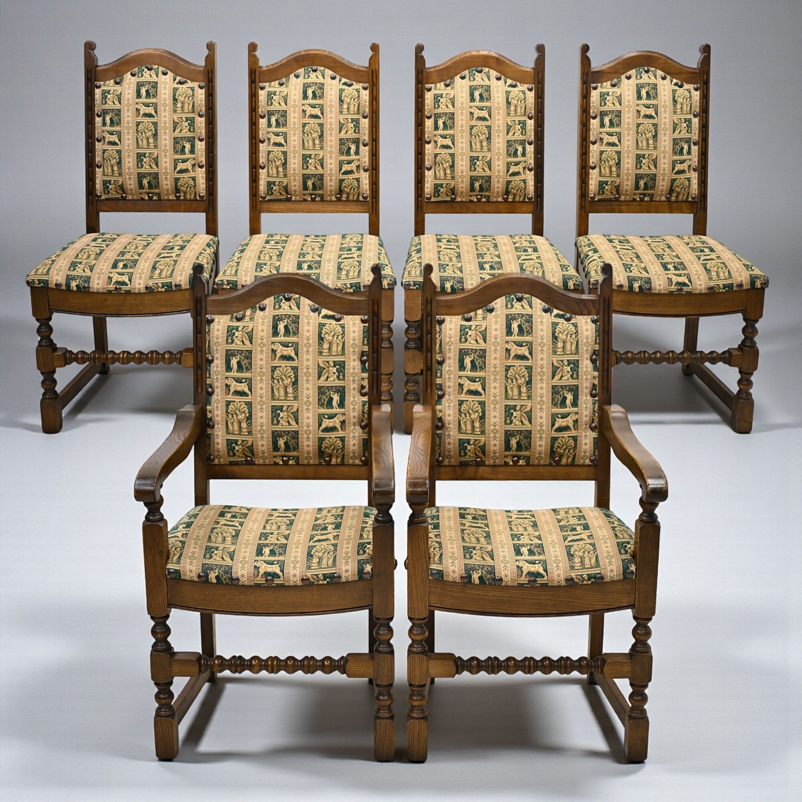 6 Old Charm Dining Chairs Premium Studded Upholstery Light Oak Free Uk Delivery*