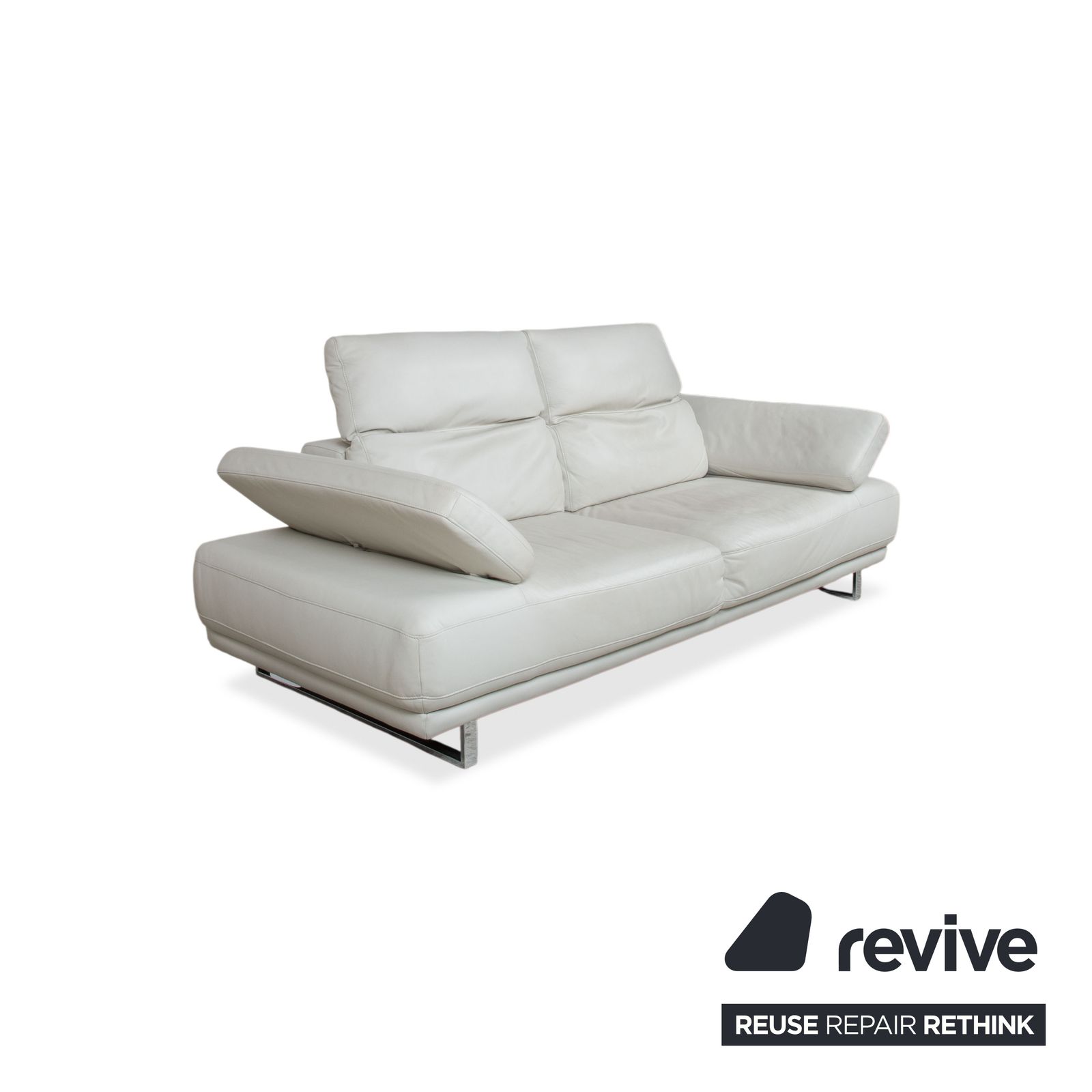 Willi Schillig Magnolia Leather Two Seater Light Grey Bone Manual Function Sofa photo Furniture