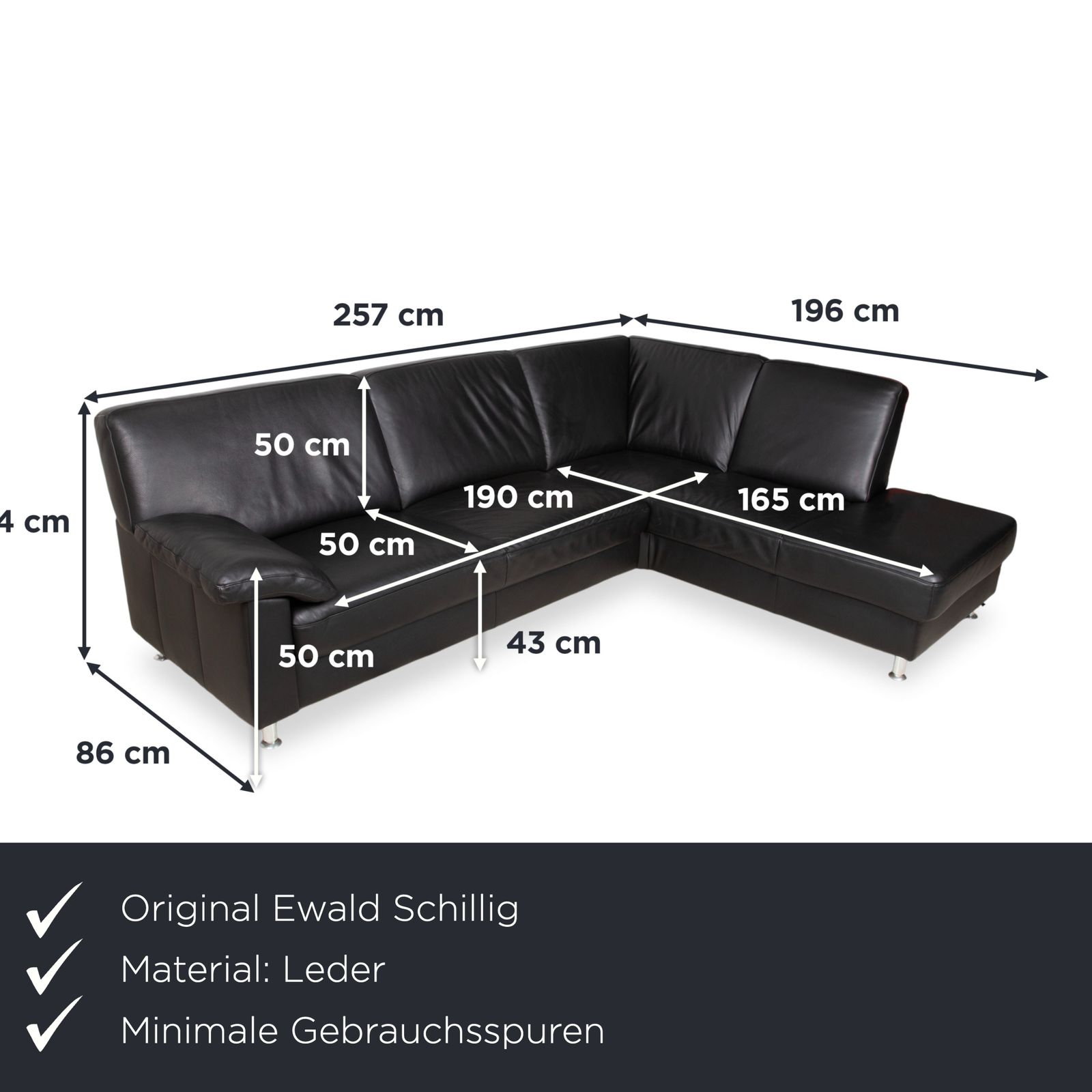 Ewald Schillig Leren Hoekbank Zwart Chaise Longue Rechts photo furniture
