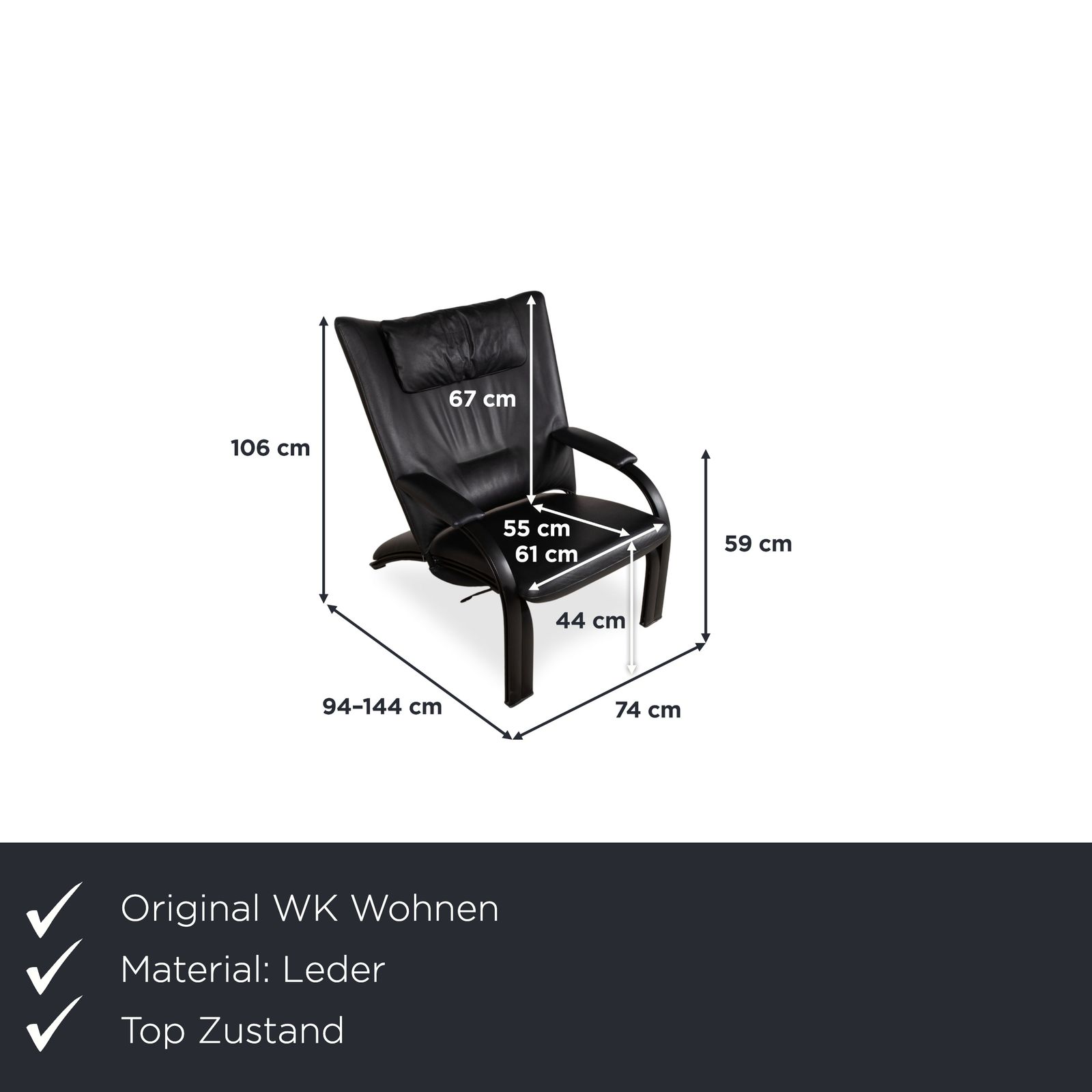 Fauteuil Wk Wohnen Spot 698 en cuir noir, fonction manuelle photo furniture