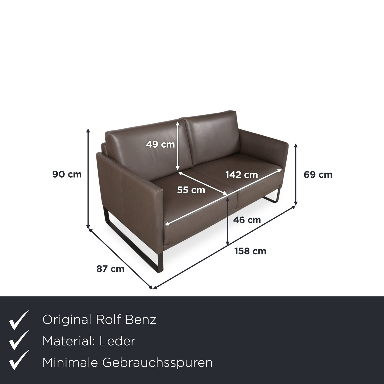 Canapé 2 places Rolf Benz Cara en cuir gris brun taupe photo furniture