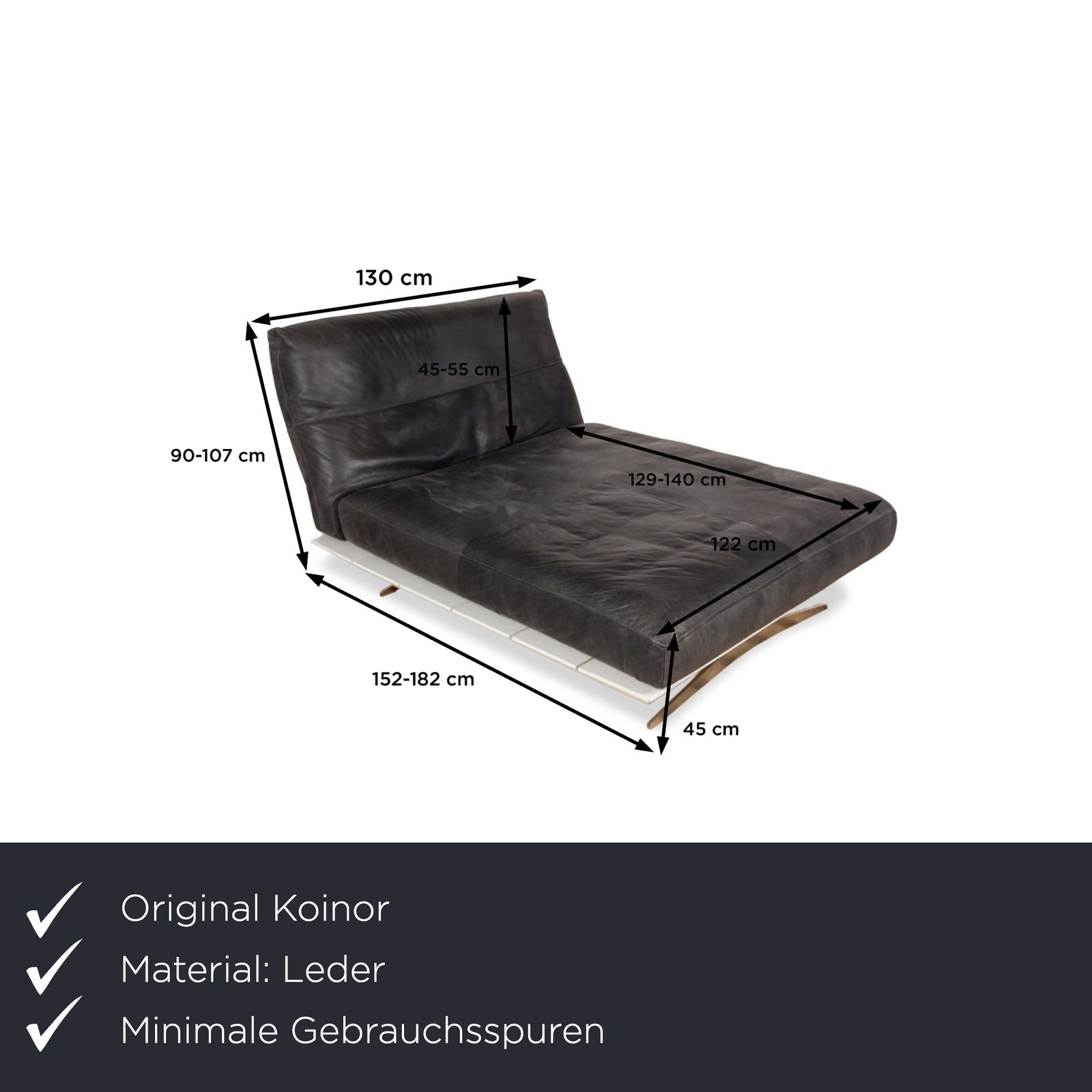 Méridienne Koinor Marylin en cuir et métal, gris et blanc photo furniture
