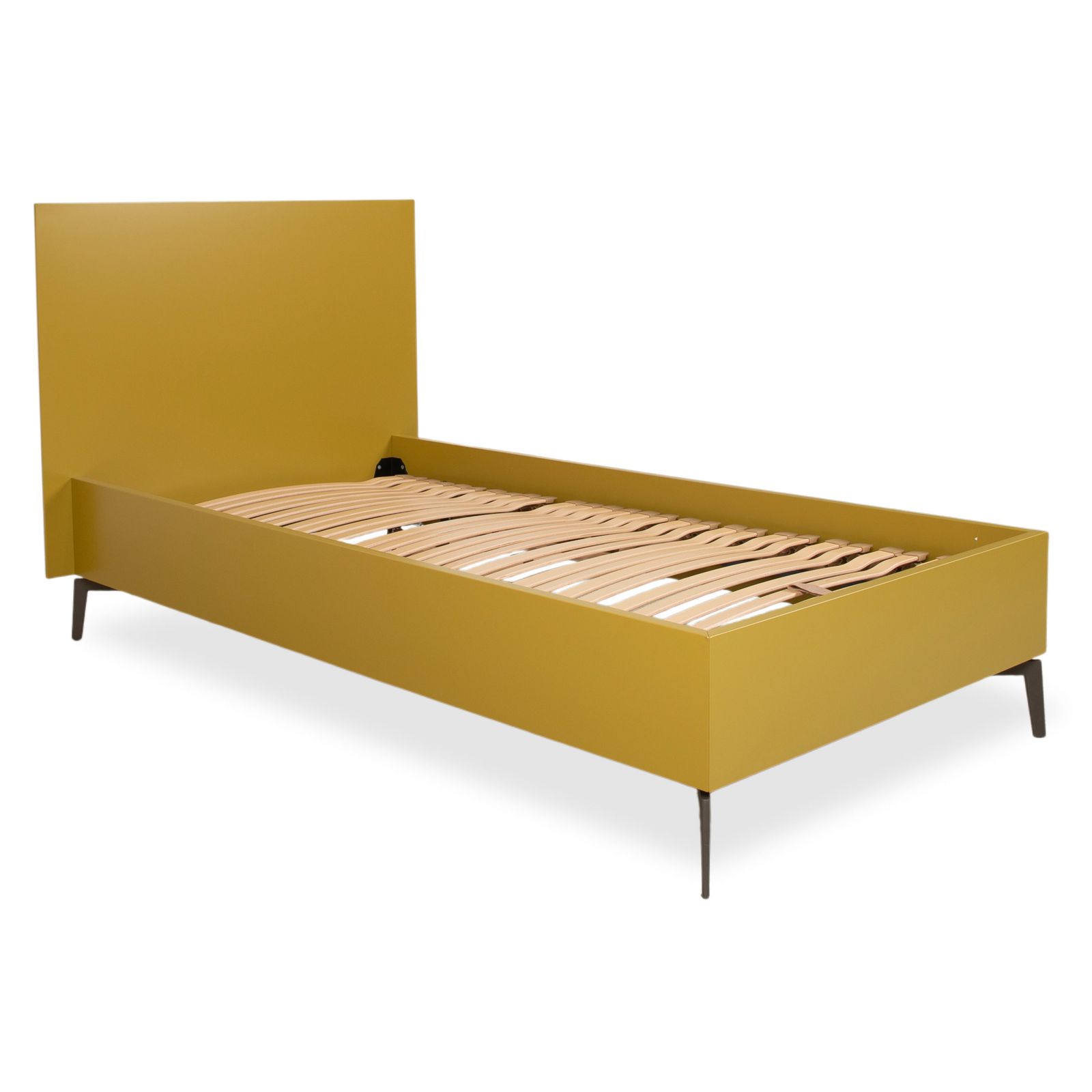 Lit J.L. Møllers Furniture Factory MD 13 en bois, jaune vert moutarde, chambre photo for sale