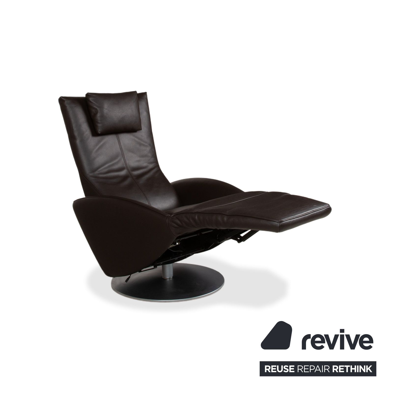 Fauteuil FSM Mate en cuir brun, brun foncé, moka, fonction électrique, batterie, fonction relax photo Mobilier