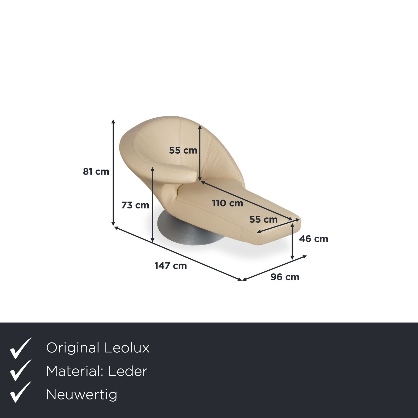 Fauteuil Leolux Parabolica en cuir crème, fonction manuelle photo furniture