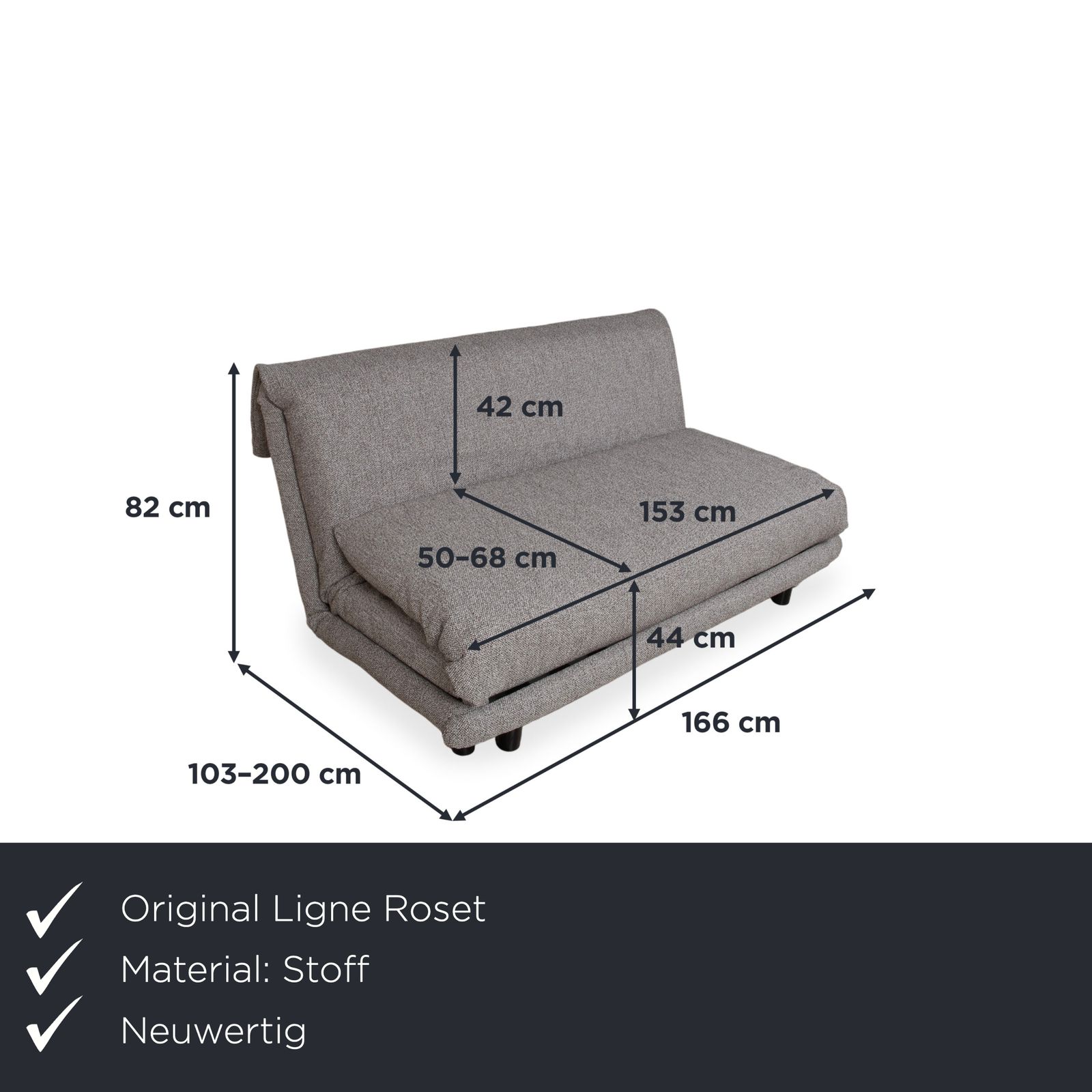 Canapé convertible 3 places Ligne Roset Multy en tissu gris, fonction manuelle photo furniture