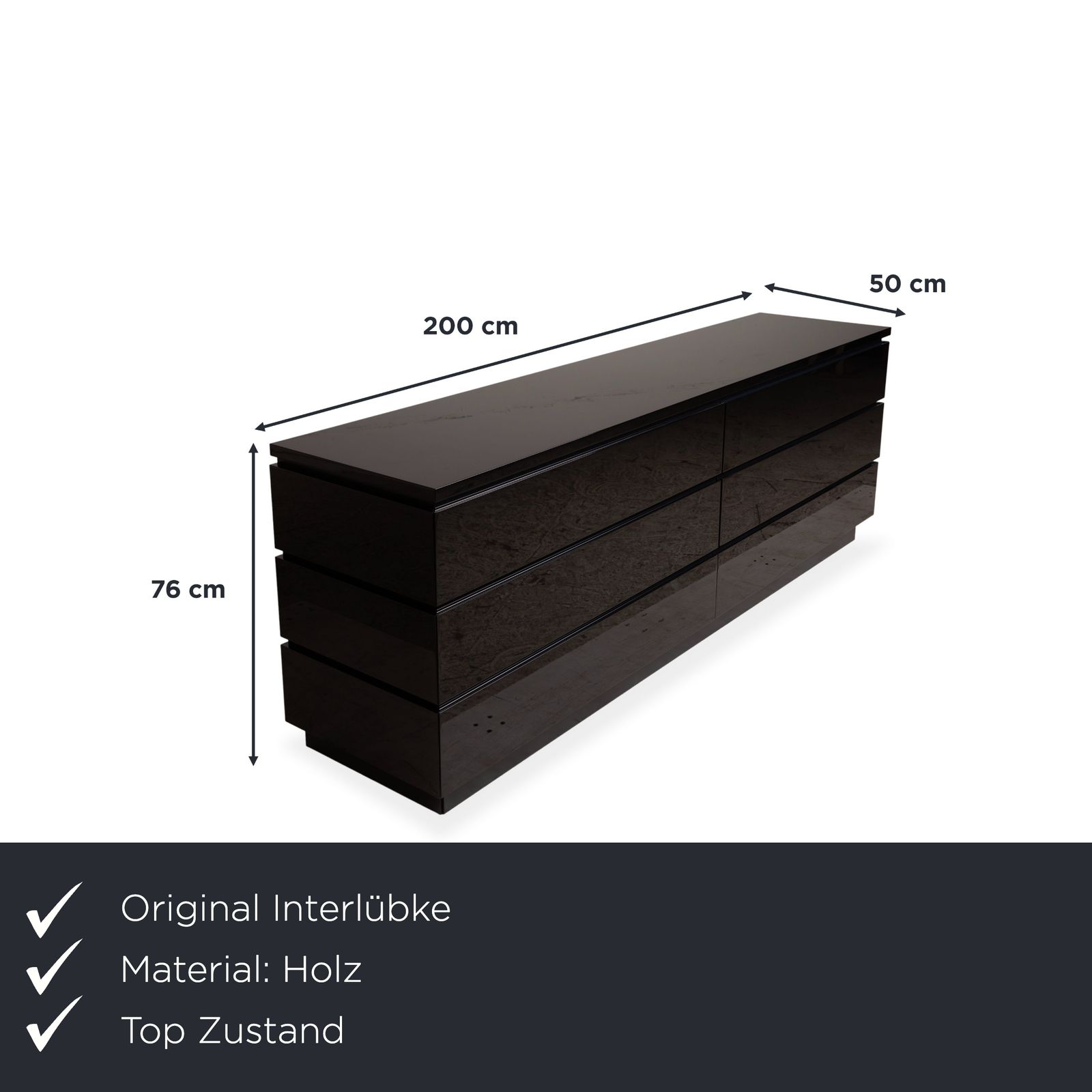 Buffet Interlübke Cube en bois laqué noir brillant, 6 tiroirs photo furniture