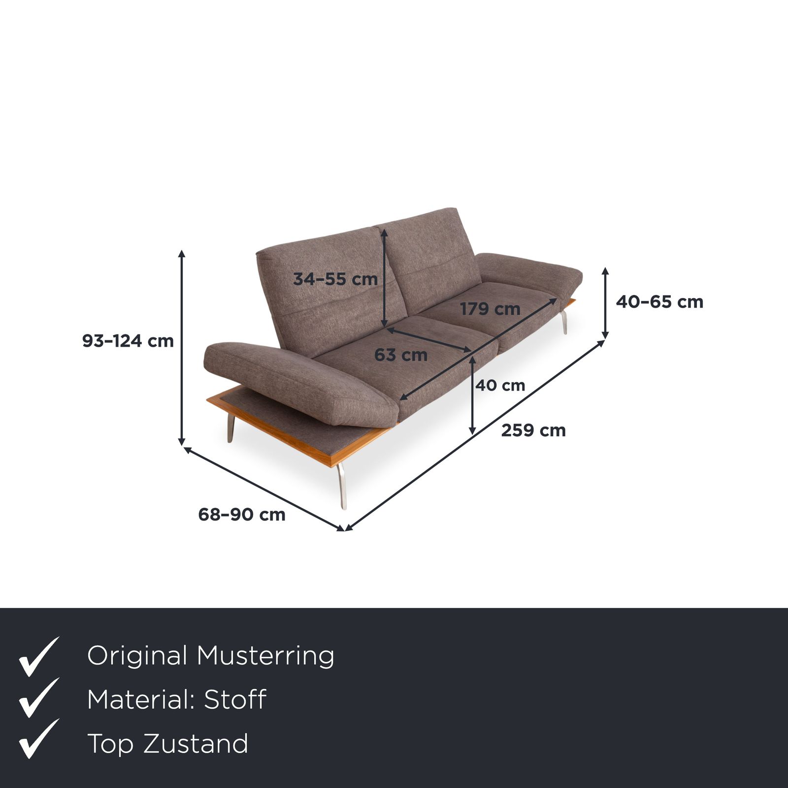 Canapé 3 places Musterring MR 495 en tissu, gris taupe brun, fonction manuelle photo furniture