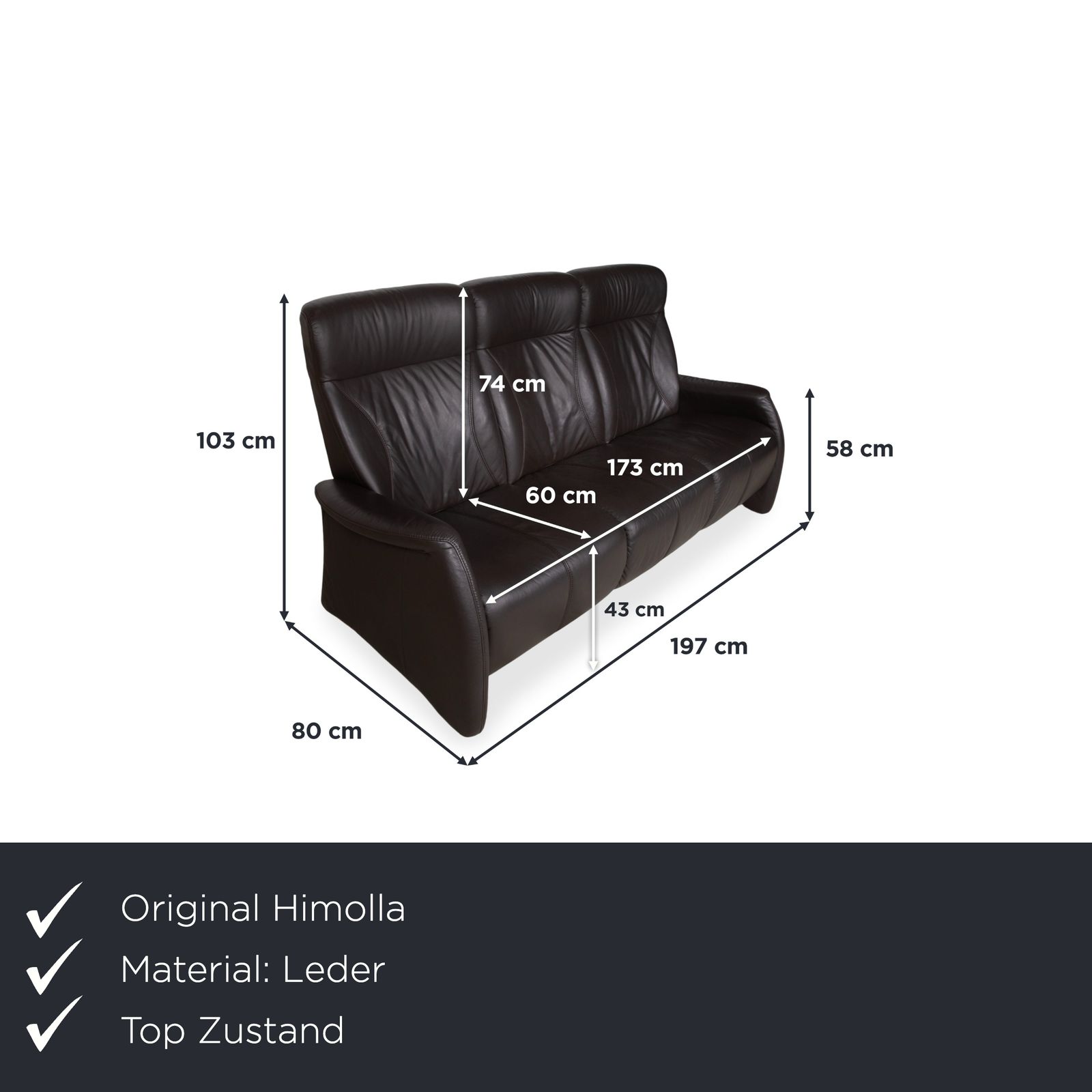 Canapé 3 places Himolla 4571 en cuir gris anthracite photo furniture