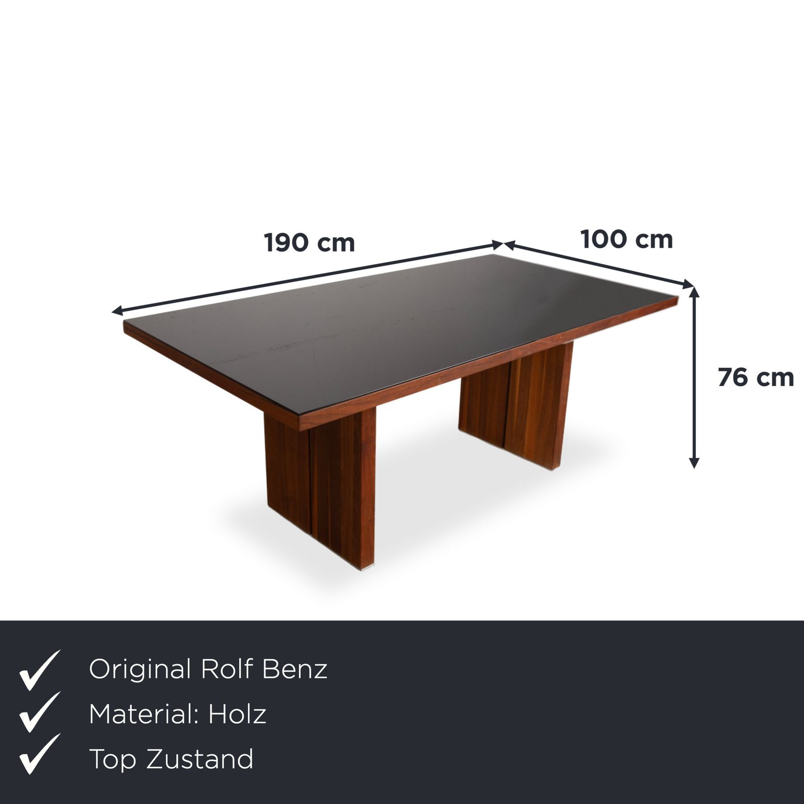 Table à manger Rolf Benz, bois et verre, noire et marron, 190 x 100 cm photo furniture