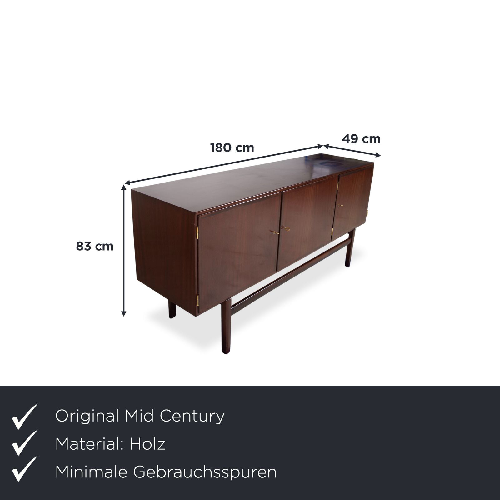 Buffet mid-century en bois brun par Ole Wanscher, 180 x 49 cm photo furniture