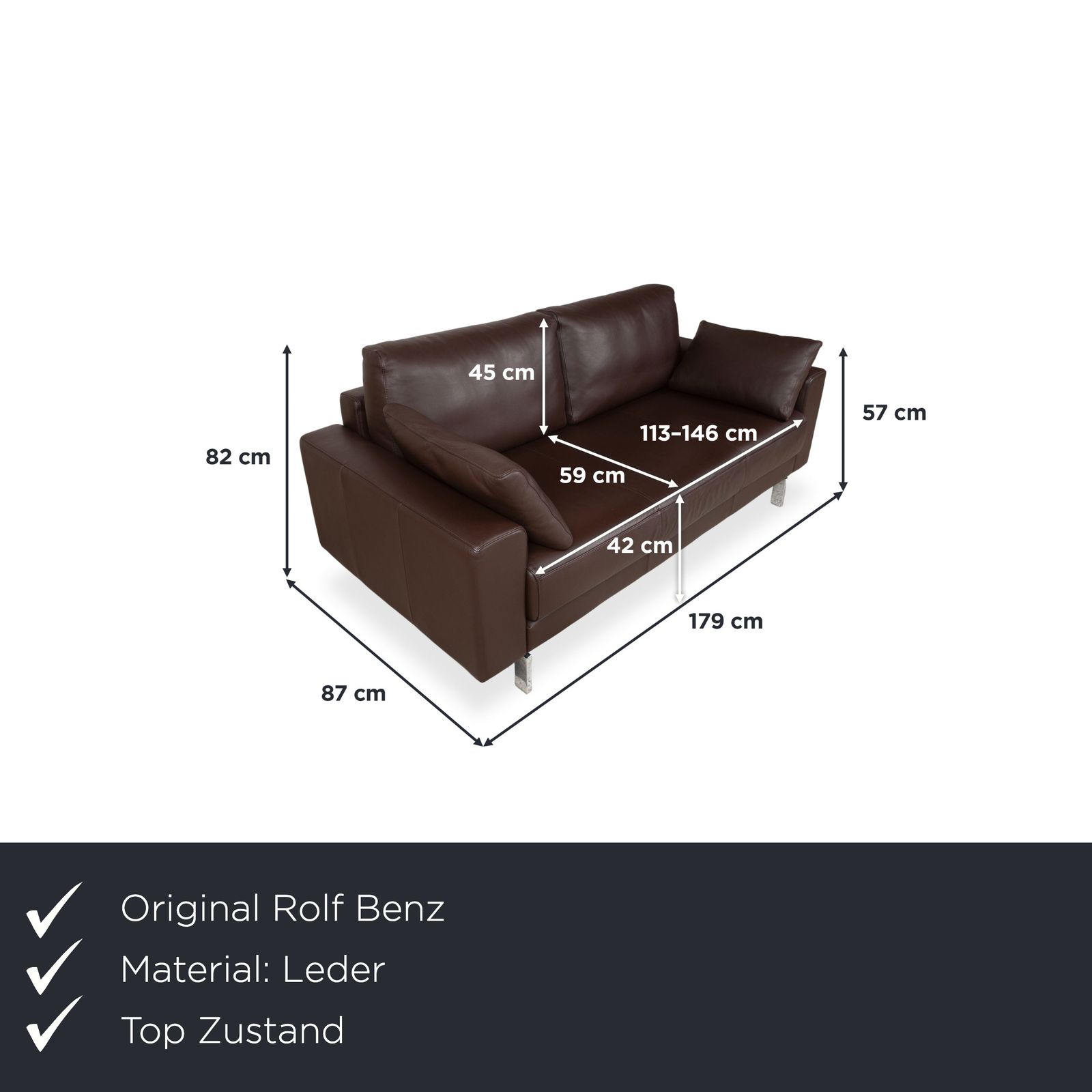 Rolf Benz Vida Leather Two Seater Brown Sofa Chrome photo furniture
