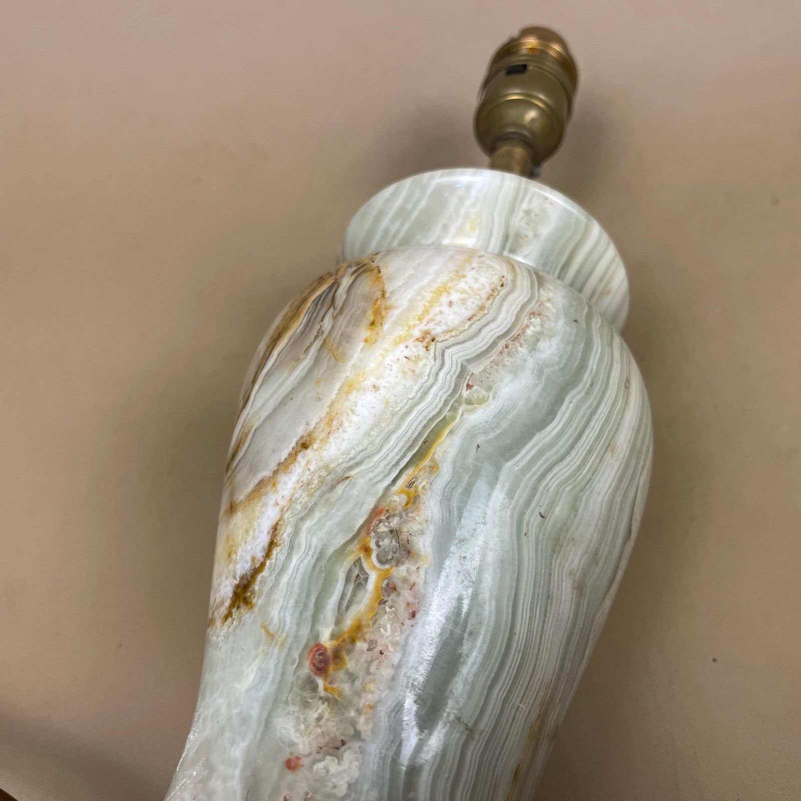 Lighting Green Marble Lamp Light Bedside Brass Gold Trims Metal Marbled Pattern Classic Column Natural Stone Antique Vintage Side Heavy Solid photo