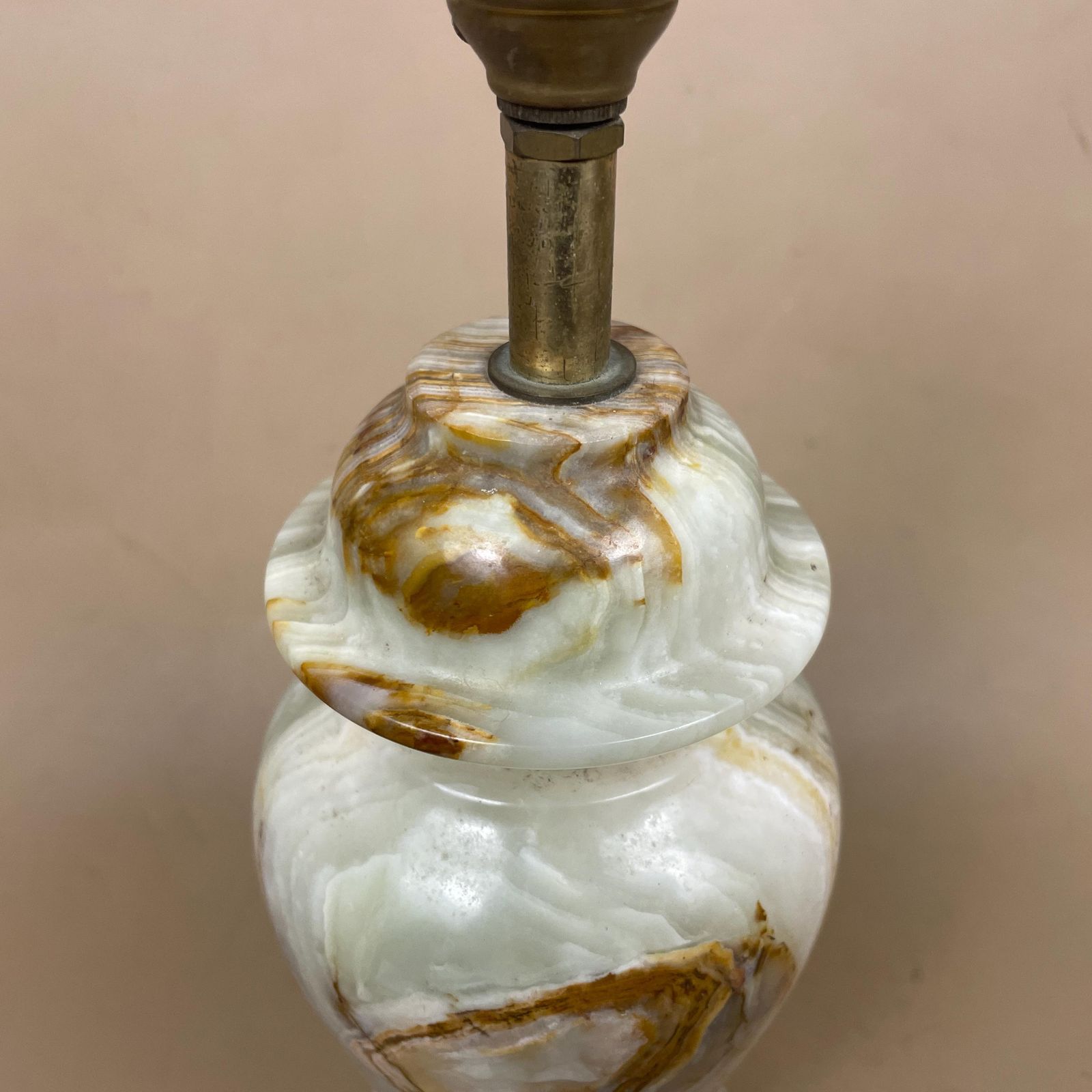 89.0 Green Marble Lamp Light Bedside Brass Gold Trims Metal Marbled Pattern Classic Column Natural Stone Antique Vintage Side Heavy Solid photo